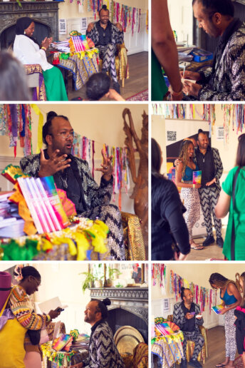 Yoga entrepreneur selling his book at a yoga festival