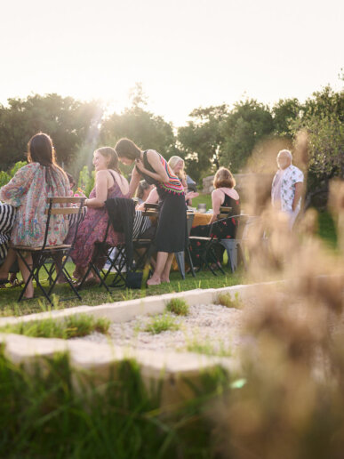 sunset vibe during dinner at a yoga retreat