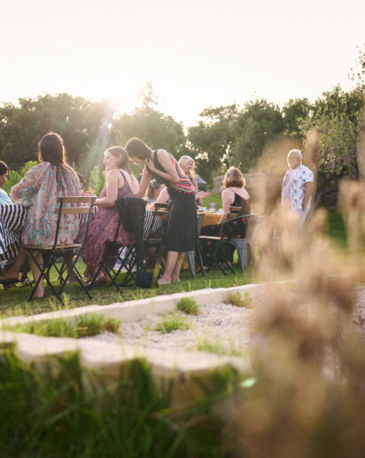 sunset vibe during dinner at a yoga retreat