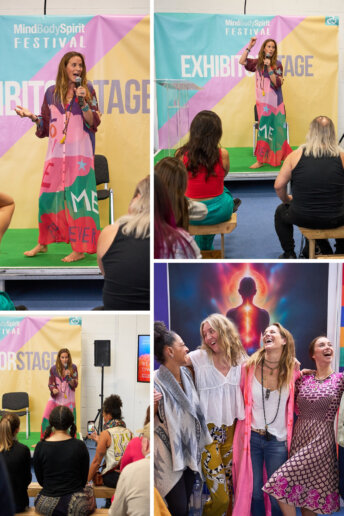 Speaker on stage at a wellness event