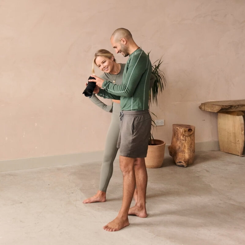 Behind the scenes on a yoga branding photoshoot