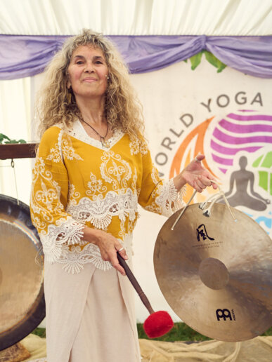 Yoga instructor playing her instruments