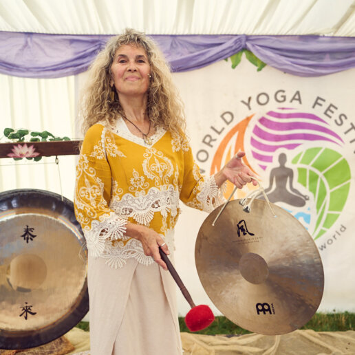 Yoga instructor playing her instruments