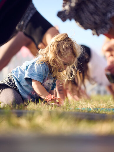 Fun vibes captured by a yoga photographer at a festival