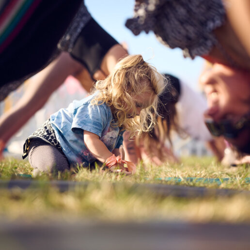 Fun vibes captured by a yoga photographer at a festival